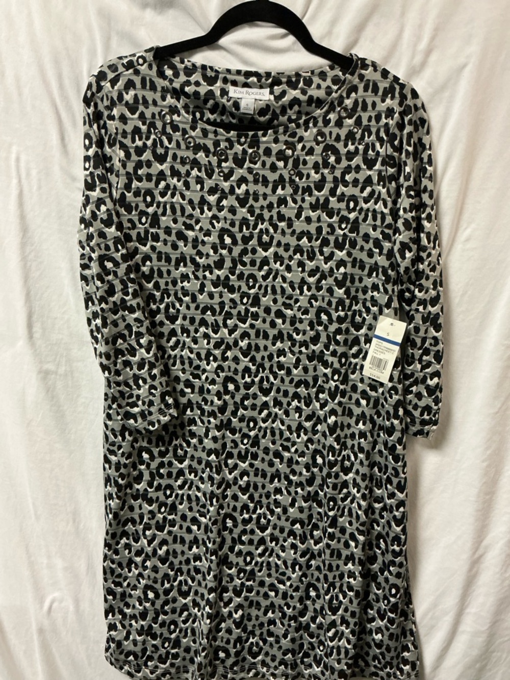 Kim Rogers Black and Gray Leopard-Print Tunic Dress